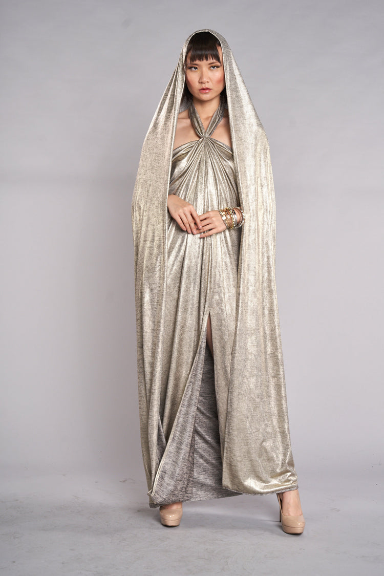 hooded metallic dress cape dress – OTT ONLINE